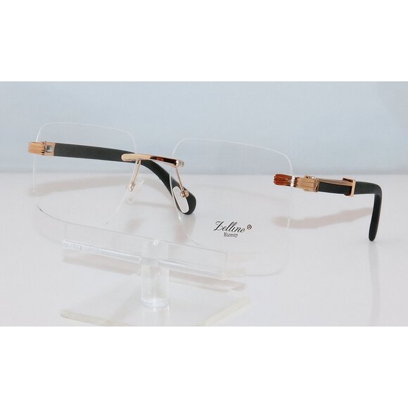 NEW ZELLINI 25658 C1 Rimless Gold plated eyeglasses with Wooden Temples